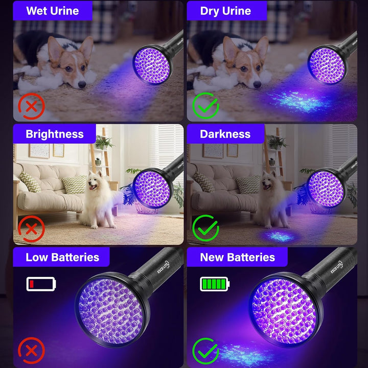 UV Flashlight Black Light, 100 LED 395 Nm Ultraviolet Flashlights UV Blacklight Detector for Dog Urine, Pet Stains and Bed Bug, Matching with Pet Odor Eliminator