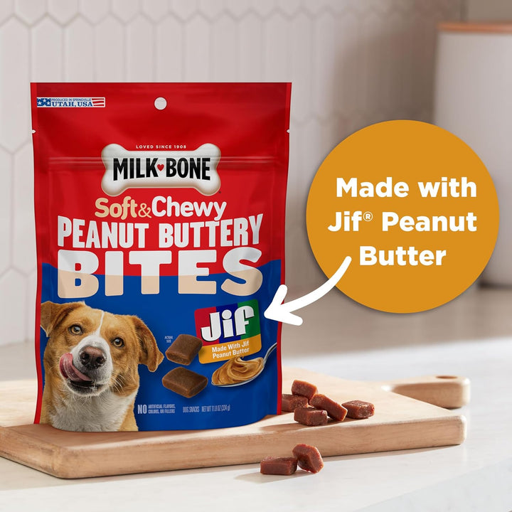 Peanut Buttery Bites Soft Dog Treats with Jif Peanut Butter, 11.8 Ounce Bag