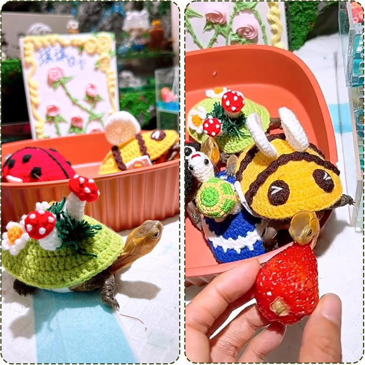 Sweater for Turtle, Handmade Knitted Sweater for Tortoise, Warm Small Animal Sweater, Knitted Pet Apparel with Adjustable Strap, Pet Cosplay Costume for Halloween (Red Stegosaurus, M)