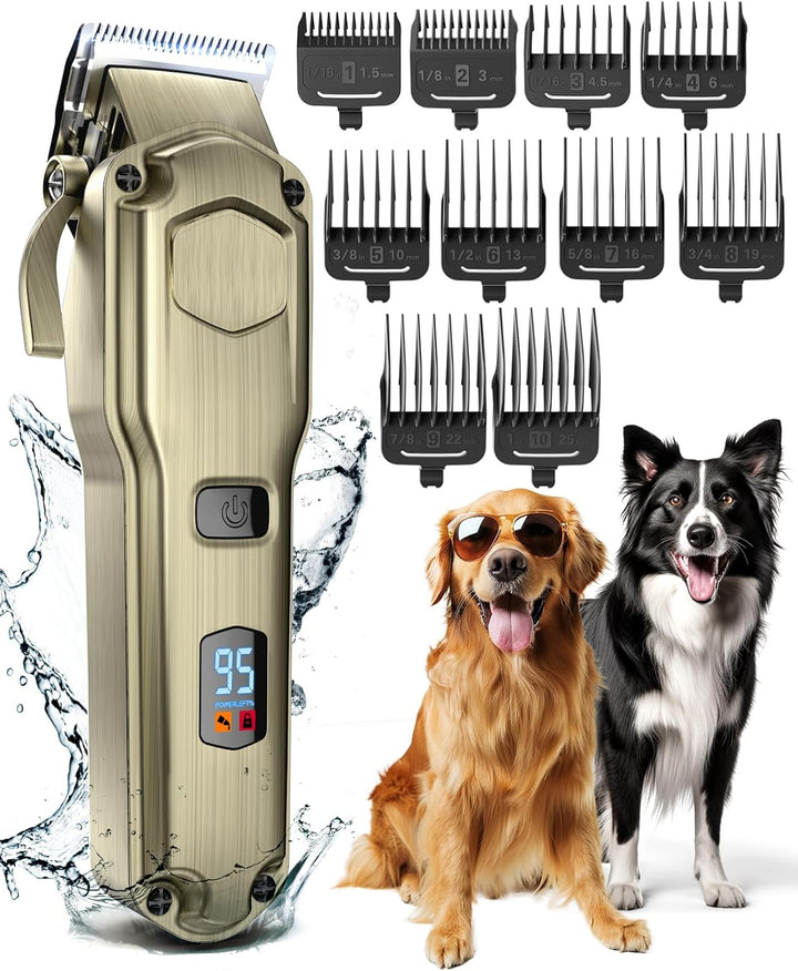 Dog Clippers for Grooming for Thick Heavy Coats/Low Noise Rechargeable Cordless Pet Shaver with Stainless Steel Blade/Waterproof Dog Shaver for Dogs Pets and Animals (Sliver)