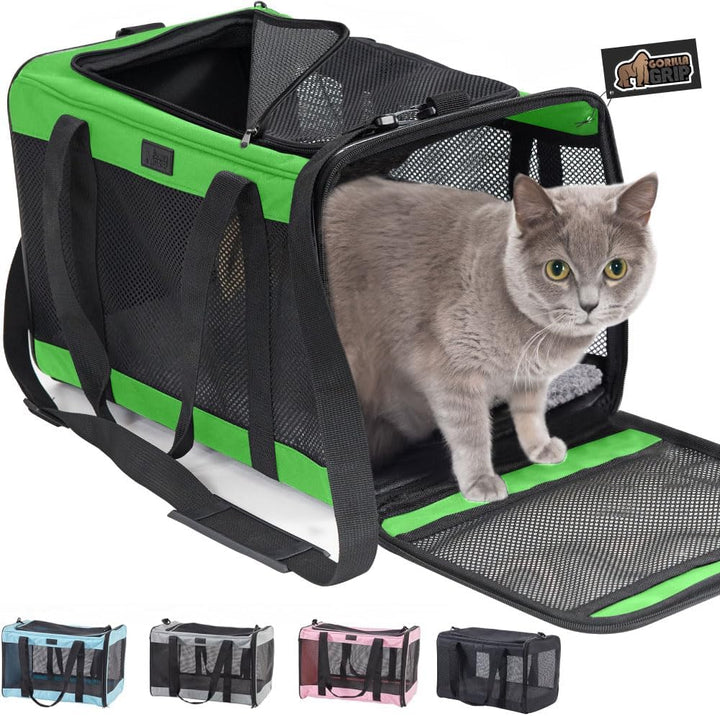 Cat Carrier Travel Bag up to 15 Lbs, Soft Collapsible Small Dog Carriers, Top and Side Entry Breathable Mesh, Grip Feet on Underside, Cozy Washable Waterproof Pad, Portable Kennel, Pink