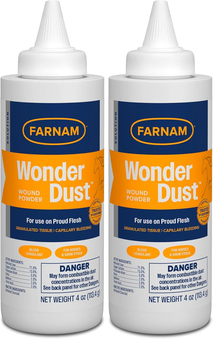 Wonder Dust Wound Powder, Blood Coagulant for Horses and Show Stock, for Use on Proud Flesh, Granulated Tissue, 4 Ounces