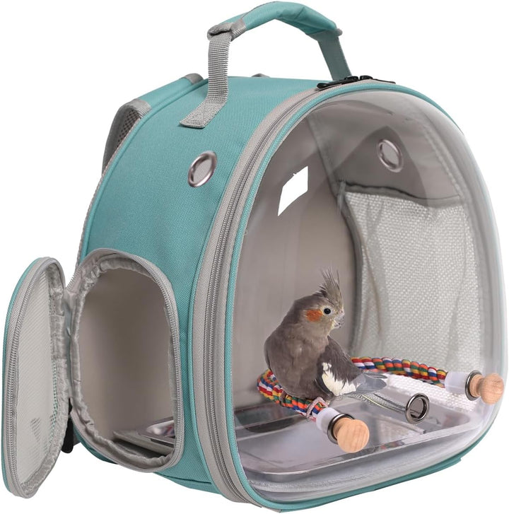 Small Bird Travel Backpack Carrier Cage, Backpack to Transport Backpack Carrier with Metal Tray Stand Perch for Parakeet Cockatiel Budgies Vet Carry Book Bag Black