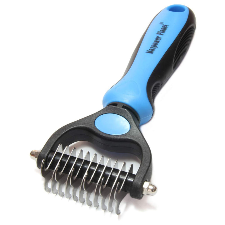 Pet Grooming Brush - Double-Sided Undercoat Rake for Dogs and Cats, Extra Wide, Reduces Shedding by 95%, White