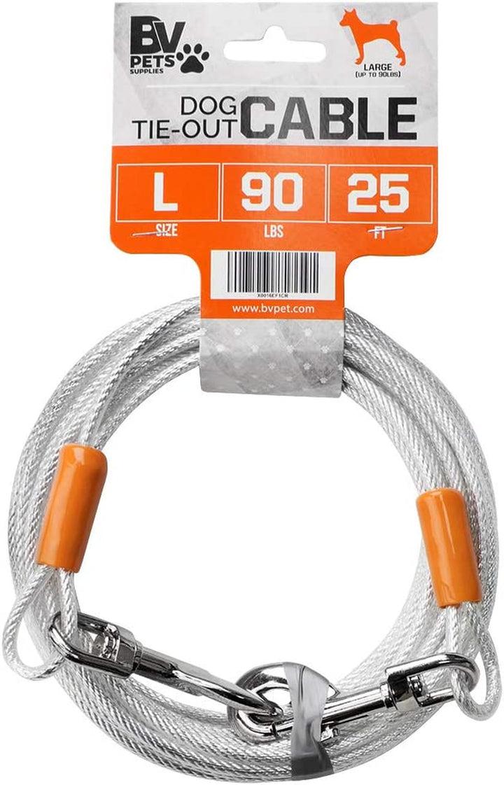 Dog Tie Out Cable 30 Feet - Heavy Duty Dog Lead up to 125 Pounds - Reflective & Rust-Free with Quick Release Swivel Clips & 360° Rotating Clasp - Tangle-Free Dogs Runner for Yard (Red, Single)