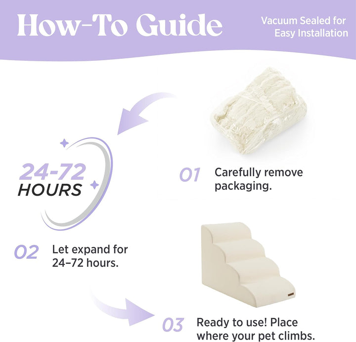 Dog Stairs for Large Dogs Pet Steps Ramp for High Bed and Couch with Certipur-Us Certified Foam with Non-Slip Bottom, Beige, 4 Steps