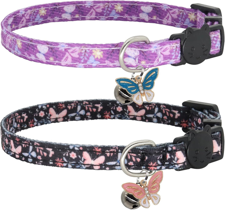 Cat Collar Breakaway, 2 Pack Cotton Cats Collars with Bells, Cute Dinosaurs Shaped for Girl Boy Kittens