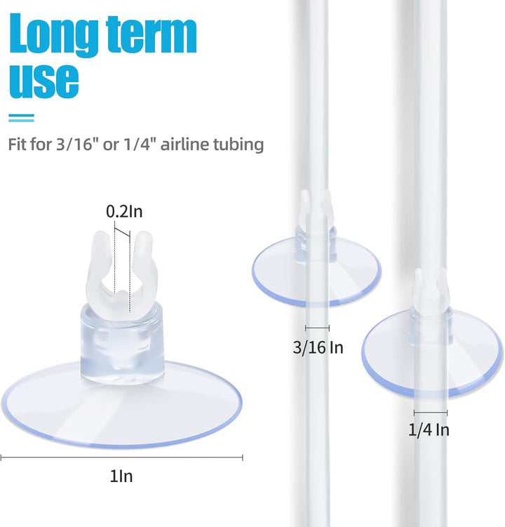 Aquarium Suction Cups, for Fish Tank Airline Tubing, with Clips 3/16" Air Hose Holder, 24Pcs (Clear)
