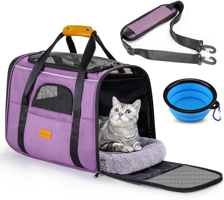 Cat Carrier - Soft Sided Cat Carrier Large for Big Medium Cats and Puppy up to 18Lbs, Pet Carrier with Safety Zippers, Foldable Bowl, Airline Approved Large Dog Carrier - Dark Gray