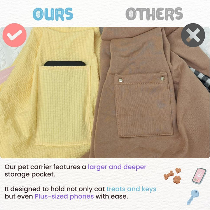 Cat Sling Carrier, Dog Purse Carrier for Small Dogs Cats 3-15 Lbs, Puppy Carrier Breathable Fabric with Storage Pockets