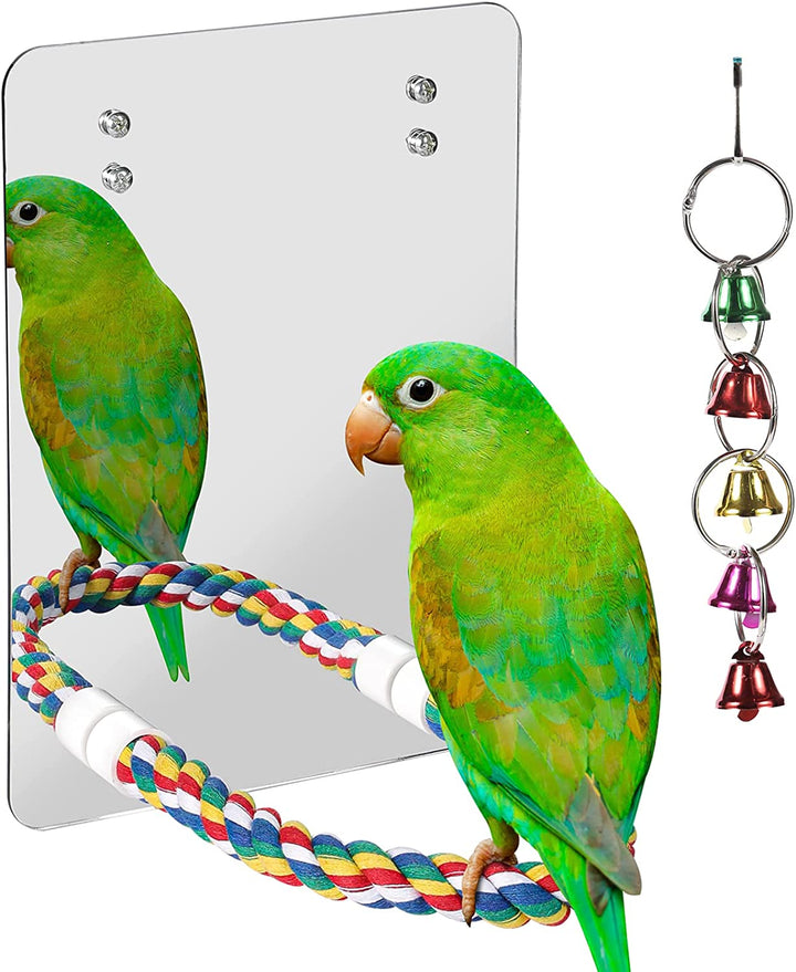 7" Bird Mirror with Rope Perch Bird Toys Swing, Comfy Perch for Greys Amazons Parakeet Cockatiel Conure Lovebirds Finch Canaries