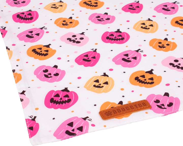 Halloween Dog Bandana, Pink Pumpkin Ghost Pet Scarf, Premium Durable Fabric, Adjustable Fit Female Halloween Bandanas for Medium Large Dogs Pets (Large)