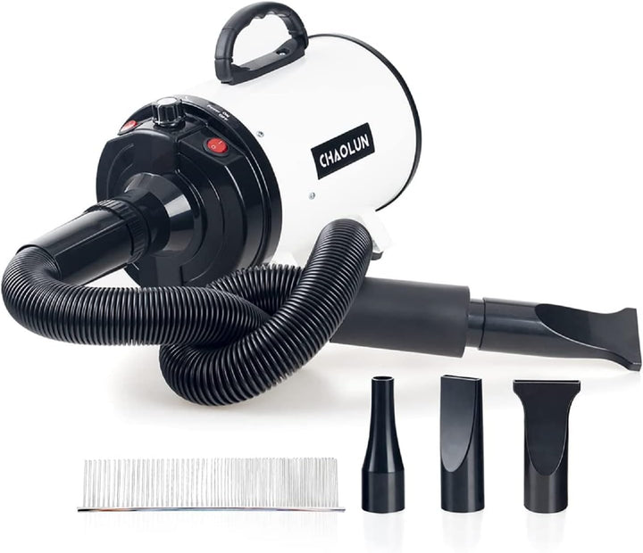 Dog Dryer for Pet Grooming, High Velocity Pet Hair Dryer with Heater, Adjustable Speed, 3 Nozzles and a Comb, Blue