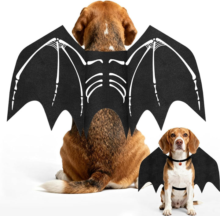 Large Dog Halloween Costumes, Adjustable Dog Bat Wings Costumes for Large Dogs with Pumpkin Bell Skeleton Print on the Back, Pet Costume Halloween Cosplay Party Dress Up, XL Black