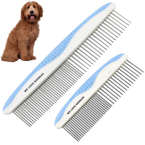 Metal Dog Comb, Dog Combs for Grooming Matting, Doodle Brush, Dematting Comb for Dogs, Dog Grooming Tools, Metal Pet Comb, Detangler Brush, Dematting Tools for Dogs, 2 Pack
