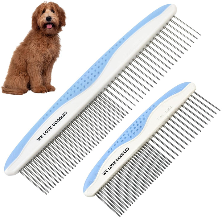 Metal Dog Comb, Dog Combs for Grooming Matting, Doodle Brush, Dematting Comb for Dogs, Dog Grooming Tools, Metal Pet Comb, Detangler Brush, Dematting Tools for Dogs, 2 Pack