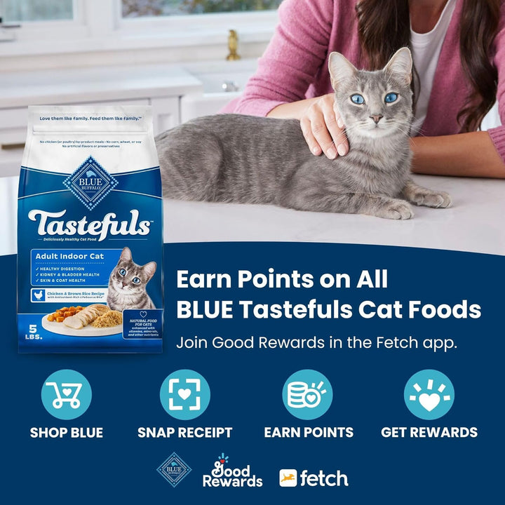 Tastefuls Adult Dry Cat Food Indoor Cat Formula, Made in the USA with Natural Ingredients, Chicken & Brown Rice Recipe, 3-Lb. Bag