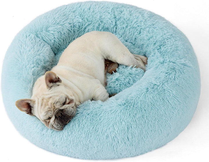 Calming Dog Bed Medium Size Dog - Donut Washable Medium Pet Bed, 30 Inches Anti-Slip round Fluffy Plush Faux Fur Cat Bed, Fits up to 45 Lbs Pets, Camel