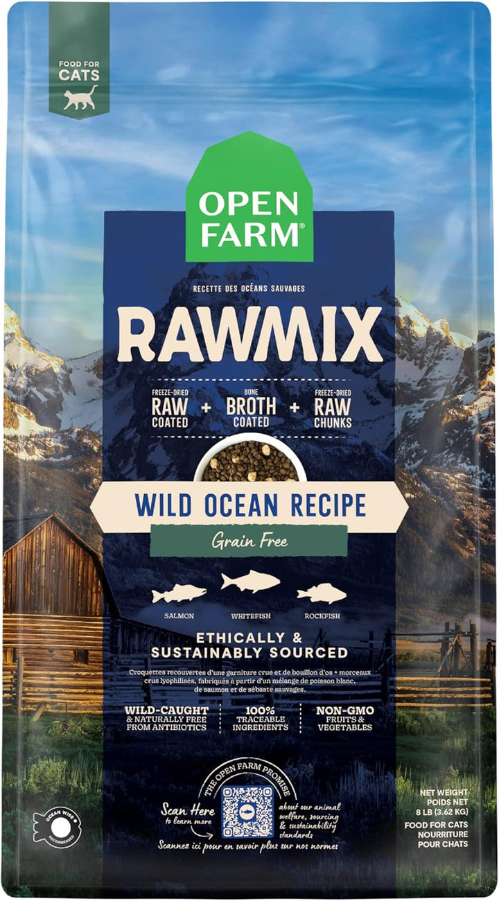 , Rawmix Dry Cat Food, Protein-Packed Kibble Coated in Bone Broth with Freeze Dried Raw Chunks, for Indoor & Outdoor Cats, Chicken & Turkey Grain-Free Recipe, 8Lb Bag