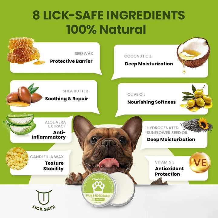 Lick-Safe Dog Paw & Nose Balm with Coconut Oil | All-Natural Moisturizer & Soother for Dry, Cracked Pads & Snout| Cat Wax & Cream, Nose Butter for Frenchies| Horse Hoof Care (60 G /2.1 Oz)