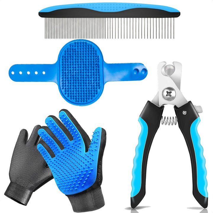 Cat & Dog Grooming Gloves for Shedding - Efficient Deshedding Pet Grooming Gloves 2-In-1 Deshedding Brush & Massage Mitt-Safe for Dogs & Cats (1 Pair Blue)