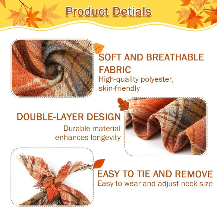 Halloween Dog Bandana, 2 Pack Fall Thanksgiving Classic Plaid Dog Scarf with Tassels Edges, Funny Pet Apparel & Accessories Costume for Photo Prop, and Party Decor (Large, Yellow&Orange)