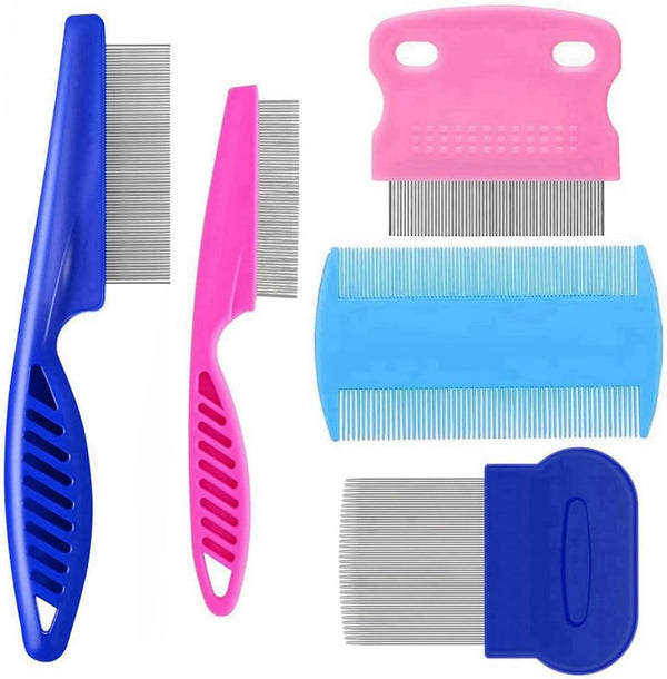 5 Pack Flea Lice Comb,Stainless Steel Dog Cat Grooming Combs with Rounded Teeth,Double Sided Professional Pet Tear Stain Remover,Dematting Tool for Small, Ideal for All Pet