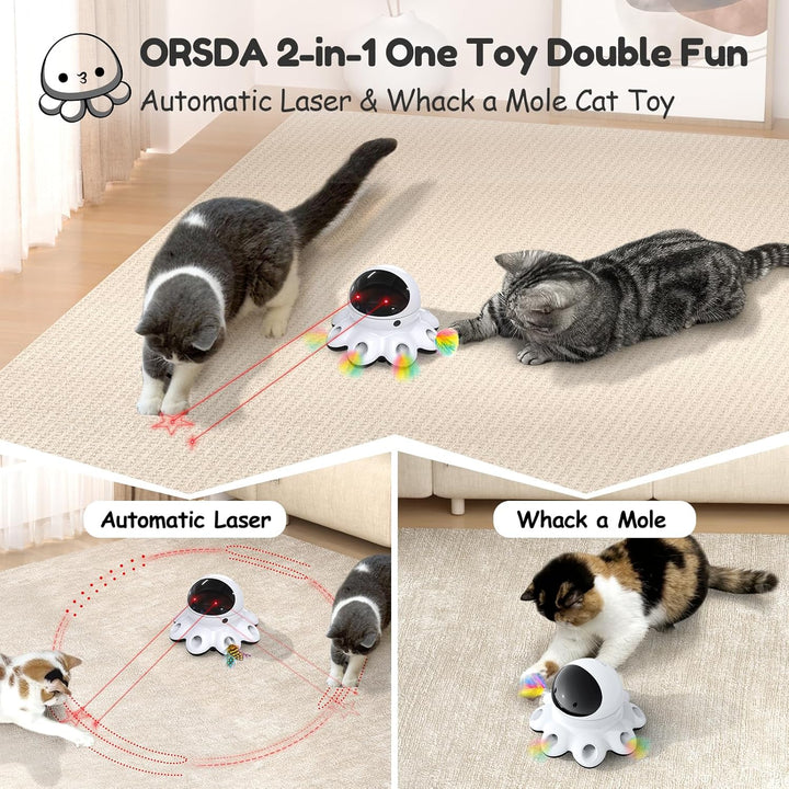 Cat Laser Toy, 2-In-1 Interactive Automatic Motion Activated Moving 8 Holes Whack a Mole Feather, USB Rechargeable Electronic Smart Sensor Kitten Toys for Indoor Exercise
