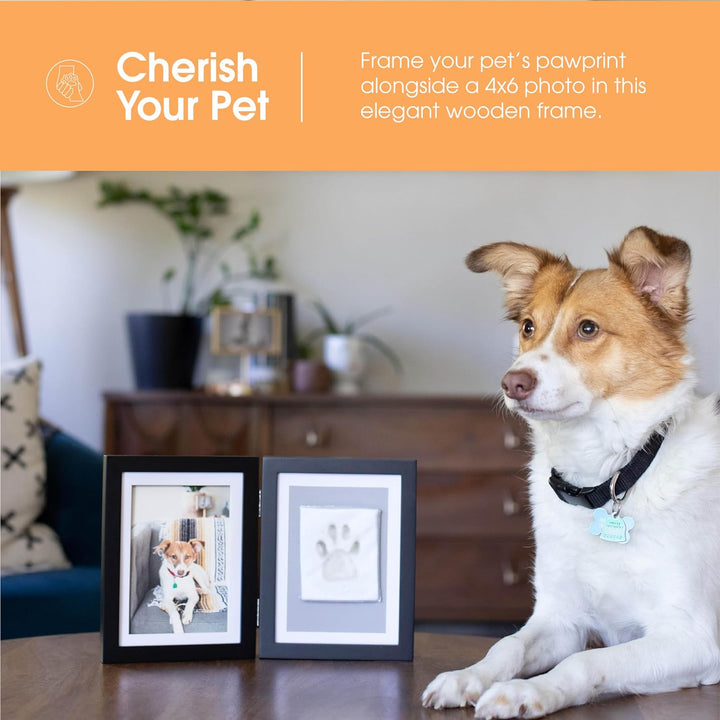 Pet Paw Print Photo Frame with Clay Imprint Kit - Wooden Pet Paw Print Frame, DIY Memorial Keepsake for Cats and Dogs, No Mess Clay for Perfect Pawprints, Ideal Home Decor and Gift, Black