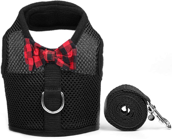 Animal Harness and Leash - Soft Mesh Pet Harness with Safe Bell, No Pull Comfort Padded Vest for Small Pet Black S