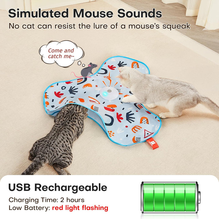 Hide and Seek Interactive Cat Toys, Moving Concealed Wand Feather, Automatic Chargeable Indoor Kitten Exercise Kicker, Mouse Squeaky, Floral Cover