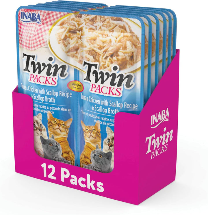 Twin Packs for Cats, Side Dish/Topper Cups, 1.4 Ounces per Serving, 12 Servings, Tuna & Chicken Recipe in Tuna Broth