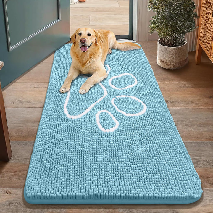 Dog Door Mat for Muddy Paws, Absorbent Dirt Trapper Non Slip Quick Dry Washable Chenille Mat for Mud Dogs, Entry Rug for Indoor and Outdoor (30X20 Inches, Grey)