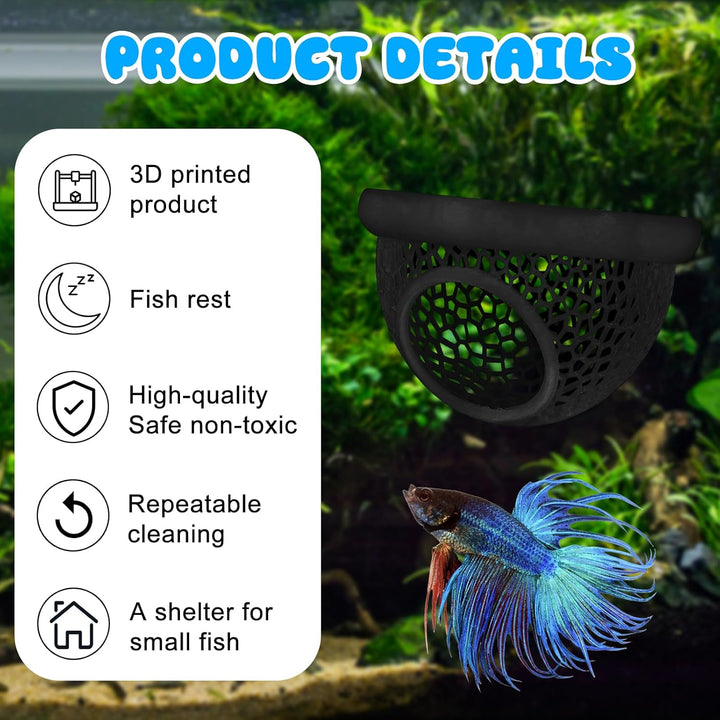 Floating Betta Hide & Shrimp Cave – 3D Printed Aquarium Decor, Multi-Functional Hammock, Feeding Ring & Safe Resting Spot for Betta, Shrimp & Small Fish (PLA, Eco-Safe)