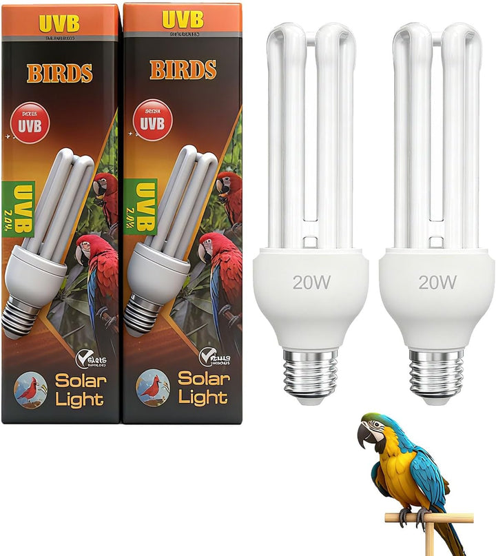 2 Pack E26 UVA UVB Light Bulb for Birds 2.4 UVB 20W Compact Flourescent Lamp for All Kinds Captive Birds, Natural Sunlight Simulation Bird Parrot Light Bulb