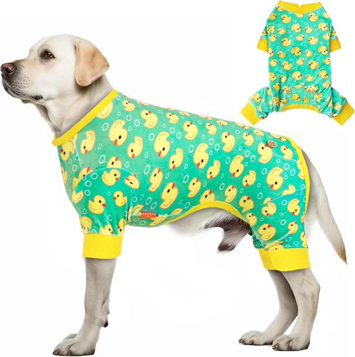 Dog Pajamas Velvet Dog Pajamas Large Sized Dogs Soft Dogs Clothes Pjs with Yellow Ducks Pattern Stretchy Pet Jammies Coat Comfy Pet Onesie Costume, 3X-Large