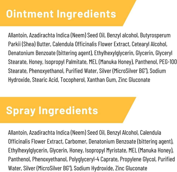 Silver Honey Hot Spot & Wound Care 2Oz Ointment + 8Oz Spray Gel, Manuka Honey & Microsilver BG, Medicated for Dogs, Cats, Small Animals