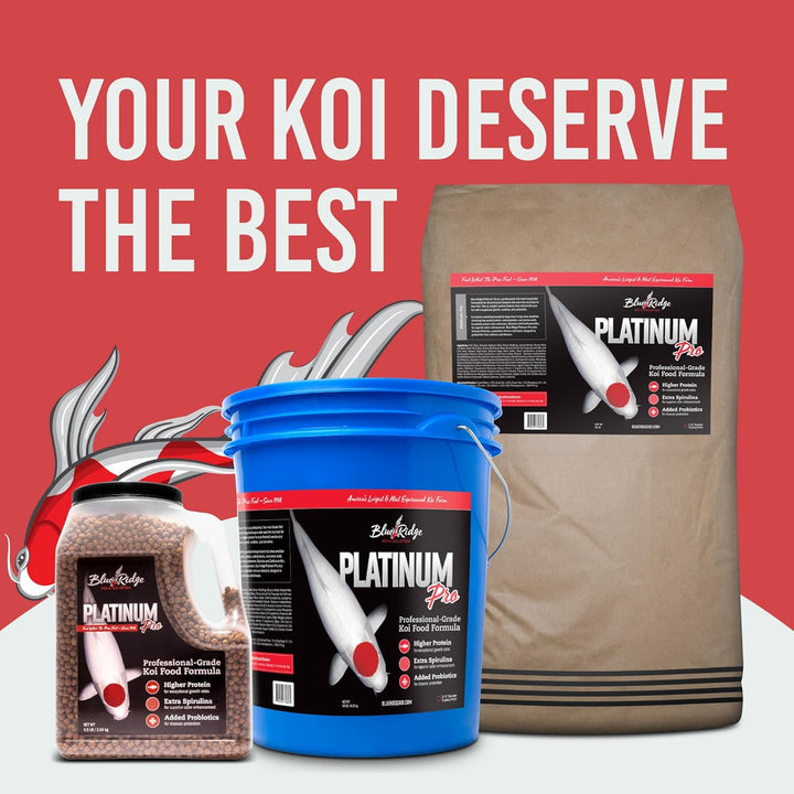 Blue Ridge Koi Fish Food 4.5Lb - Koi Food 3/16” Platinum Pro Formula Goldfish Food, Premium Fish Food for Ponds, Ponds Fish Food, Floating Pond Pellet
