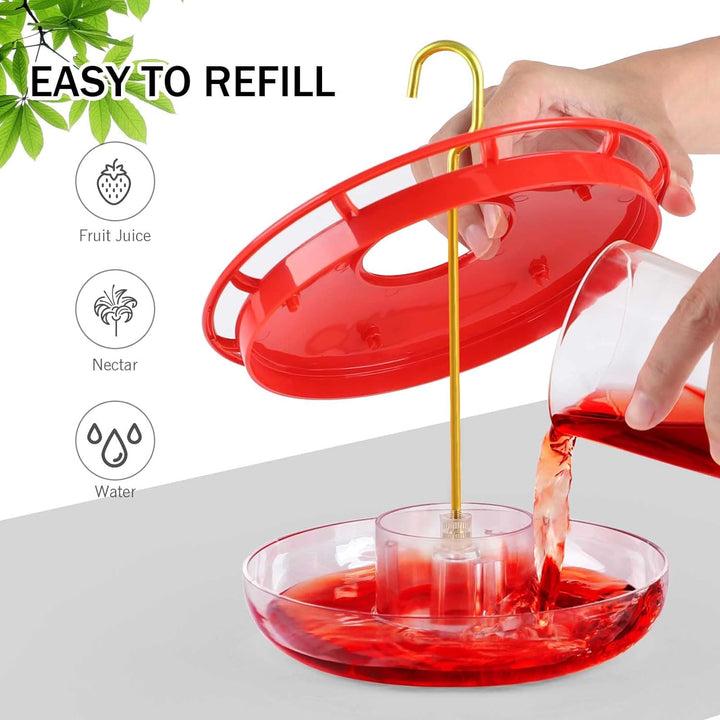 Hummingbird Feeder for Outdoors, 2 Pack, Leak-Proof, Easy to Clean and Refill, Saucer Humming Bird Feeder Plastic, Including Hanging Hook, with 5 Feeding Ports (16 Ounce/Pack)
