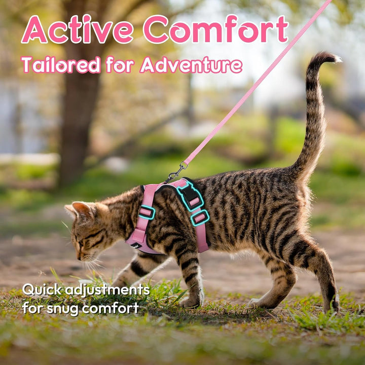 Cat Harness and Leash Set, Escape Proof Safe Adjustable Kitten Vest Harnesses for Walking, Easy Control Soft Breathable Mesh Jacket with Reflective Strips for Cats, Pink, XS