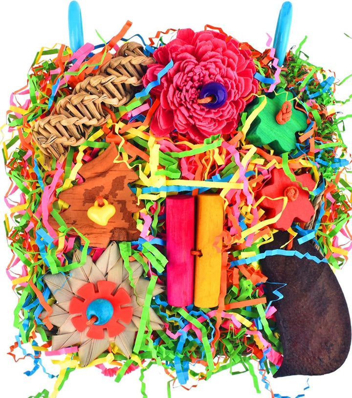Conure Toys, Bird Grass Mat Parakeet Shredder Hanging Toy Cockatiel Foraging Entertainments Parrot Climbing Wall Chewy Lovebird Cage Playthings for Small to Medium Birds