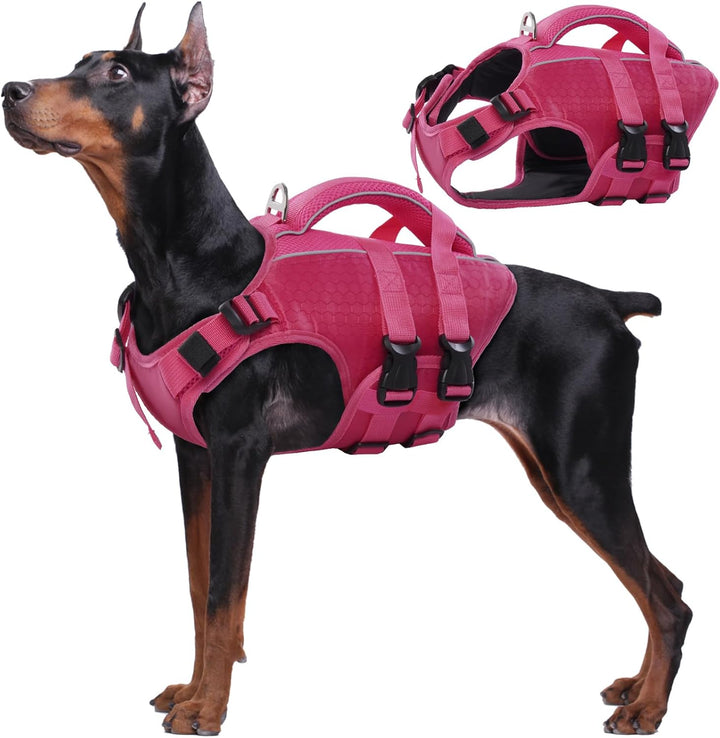 Dog Life Jacket High Flotation, Reflective Dogs Life Vest for Swimming Boating, Adjustable Small Medium Large Dog Lifejacket, Lightweight Dogs Life Preserver Rescue Handle Spring Summer Pool