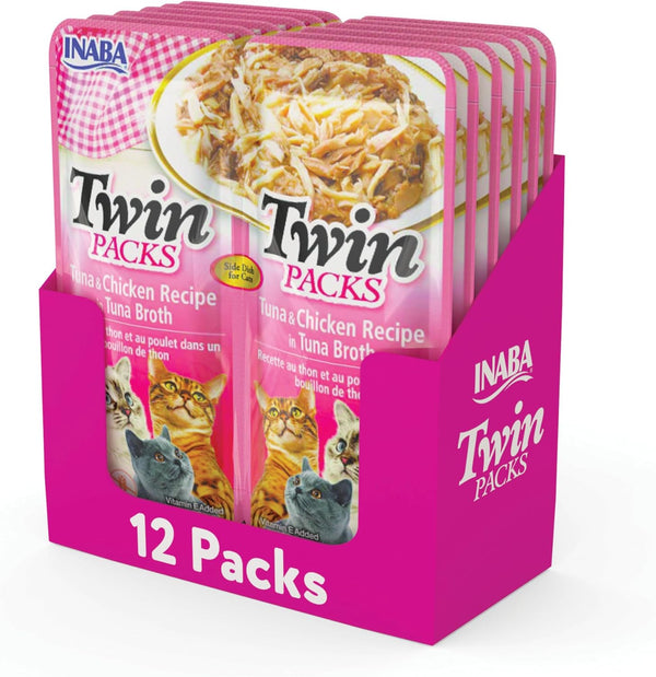 Twin Packs for Cats, Side Dish/Topper Cups, 1.4 Ounces per Serving, 12 Servings, Tuna & Chicken Recipe in Tuna Broth
