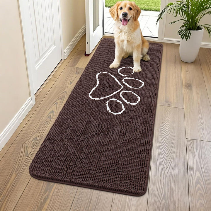 Dog Door Mat for Muddy Paws, Absorbent Dirt Trapper Non Slip Quick Dry Washable Chenille Mat for Mud Dogs, Entry Rug for Indoor and Outdoor (30X20 Inches, Grey)