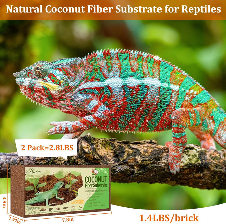 2 Pack Natural Coconut Fiber Substrate for Reptile- Premium Compressed Coconut Husk Terrarium Bedding for Reptile, Tortoise, Frogs, Snakes Hermit Crabs, Burrowing Animals