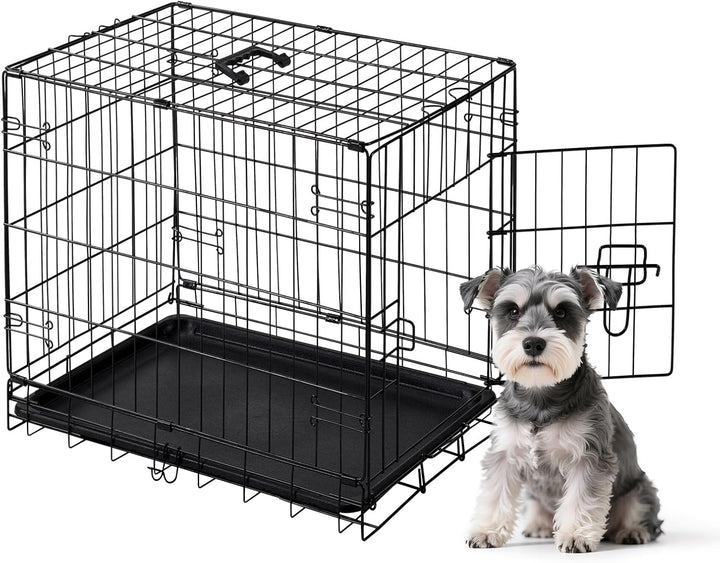 Dog Crate, 36 Inch Medium Double Door Dog Cage with Divider Panel and Plastic Leak-Proof Pan Tray, Folding Metal Wire Pet Kennel for Indoor, Outdoor, Travel