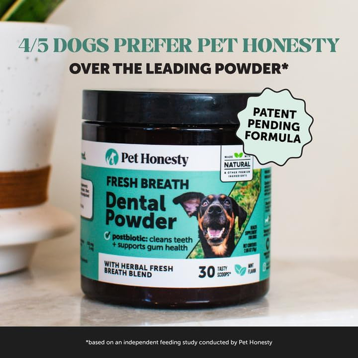 Dog Breath Freshener Dental Powder for Teeth Cleaning Plaque Off, Dental Care for Dogs, Tartar Remover for Teeth with Natural Herbal Blend + Postbiotics (Mint - 30 Servings)
