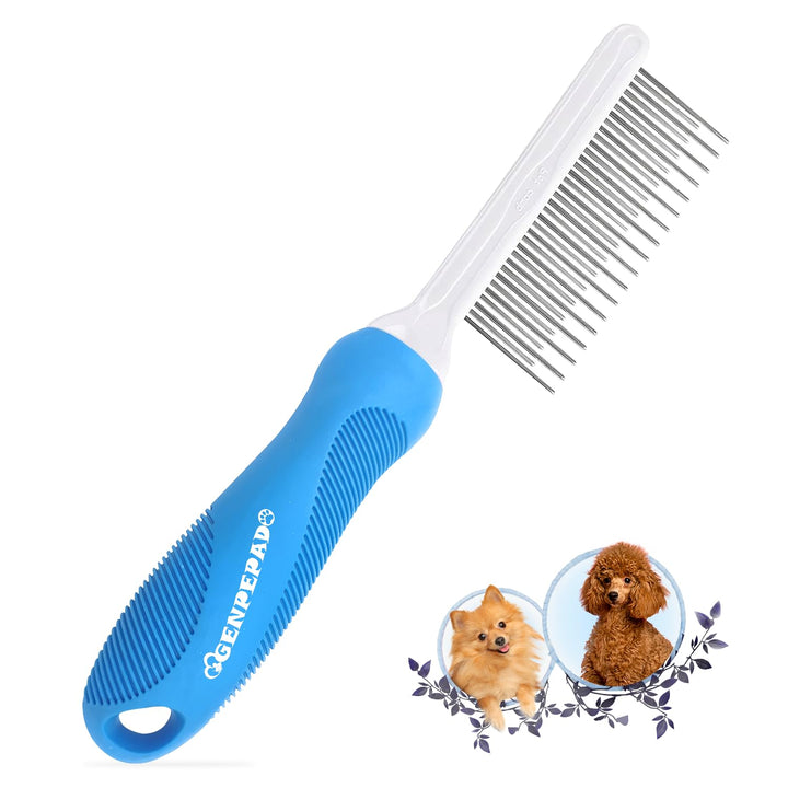 Grooming Comb for Dogs and Cats with Matted Hair, Detangling Pet Comb with Long and Short Stainless Steel Metal Fine Teeth for Removing Mats, Tangles, Knots & Loose Fur from the Undercoat