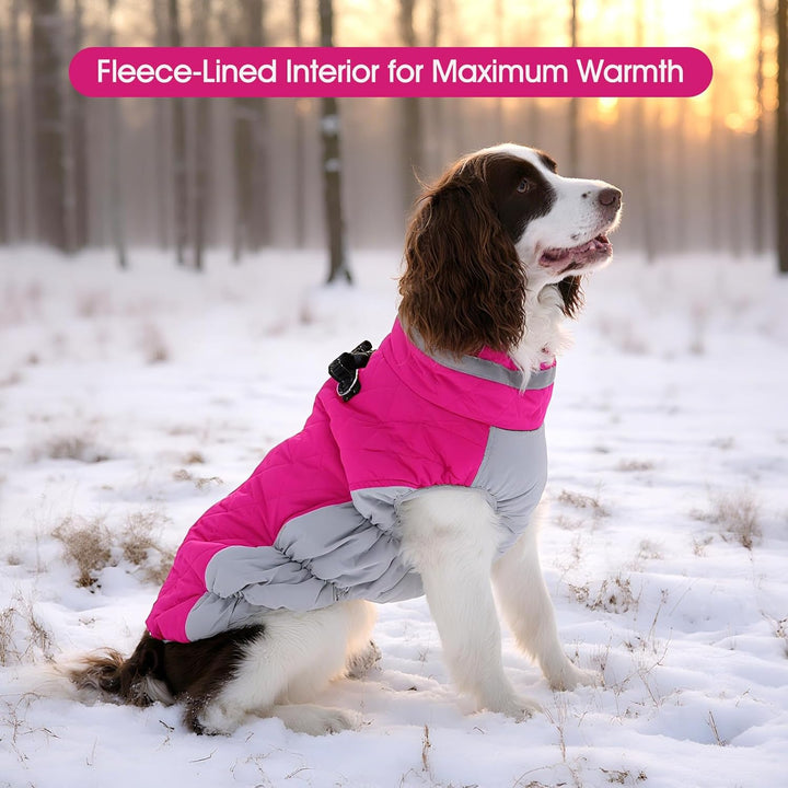 Dog Coat for Small Dogs,Waterproof Dog Winter Jacket with Harness Built in Puppy Cold Weather Coats Reflective Pet Vest with Zipper Warm Fleece Dogs Snowsuit Windproof Pink S