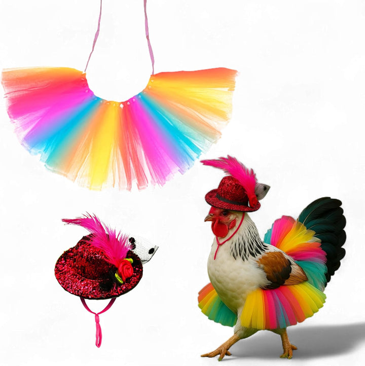 Chicken Tutus for Hens and Hat Clothes Costume, Cute Feather Chicken Hat, Clothing for Chickens, Feather Skirt Tutu Dress Outfit for Hen, Hens and Chickens Accessories (Pink, L)